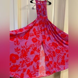 Abel The Label Pink/Red Floral Tie-Back Maxi Dress